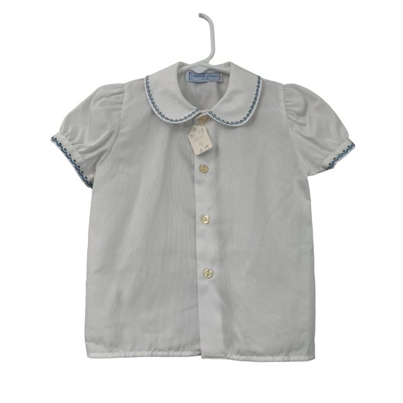 Bebe de France White Embroidered Trim Peter Pan Collar Button Shirt 2Y NEW - Picture 1 of 5